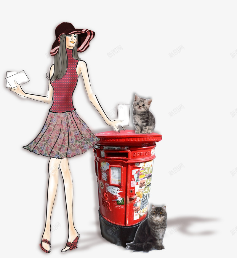 卡通png免抠素材_新图网 https://ixintu.com 信 卡通 少女 猫 邮筒