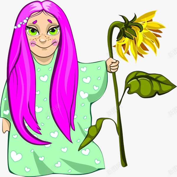 长斑的老人png免抠素材_新图网 https://ixintu.com 卡通 向日葵 手绘 简笔 紫红色 绿色的 长斑