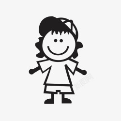 儿童脸手绘黑色卡通小女孩简笔画图标高清图片