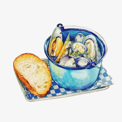 蛤蜊和面包手绘画片素材