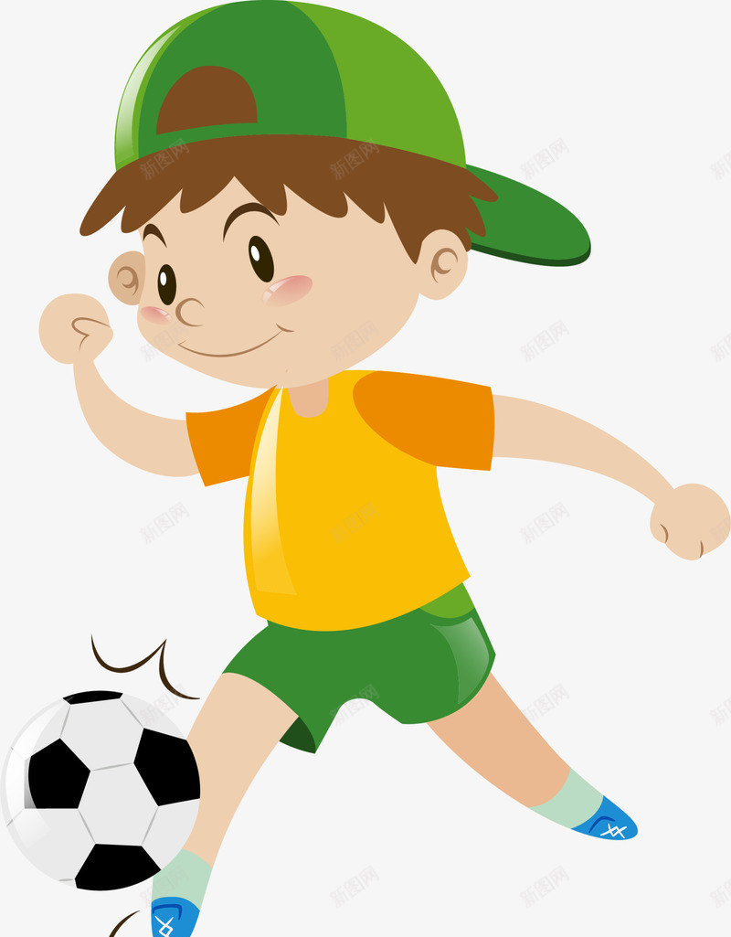 激情踢球的小男孩png免抠素材_新图网 https://ixintu.com 小男孩 开心 戴着帽子 激情踢球 绿色帽子 足球运动