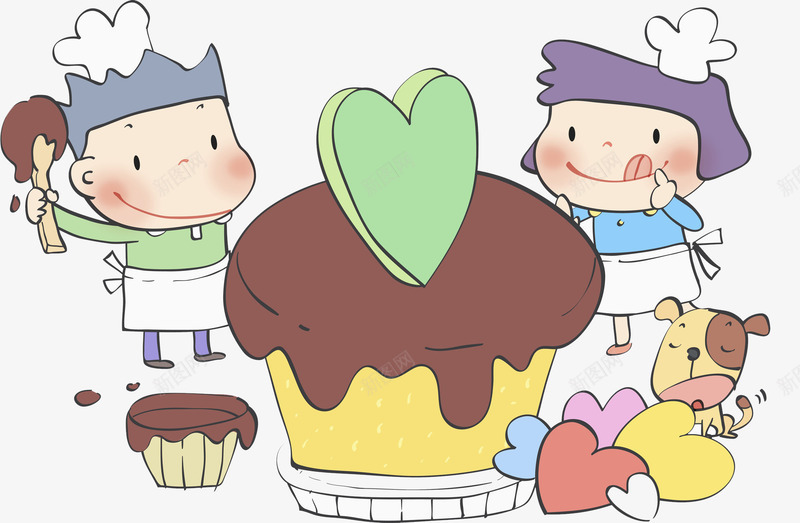 吃蛋糕的孩子png免抠素材_新图网 https://ixintu.com 卡通 孩子 小狗 手绘 水彩 爱心 甜食 绿色 蛋糕 食物