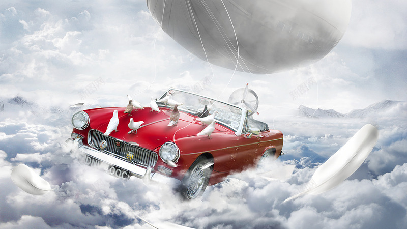 合成效果白色的云朵红色的跑车png免抠素材_新图网 https://ixintu.com 云朵 合成 效果 白色 红色 跑车