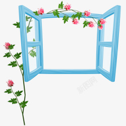 蓝色小花画框素材