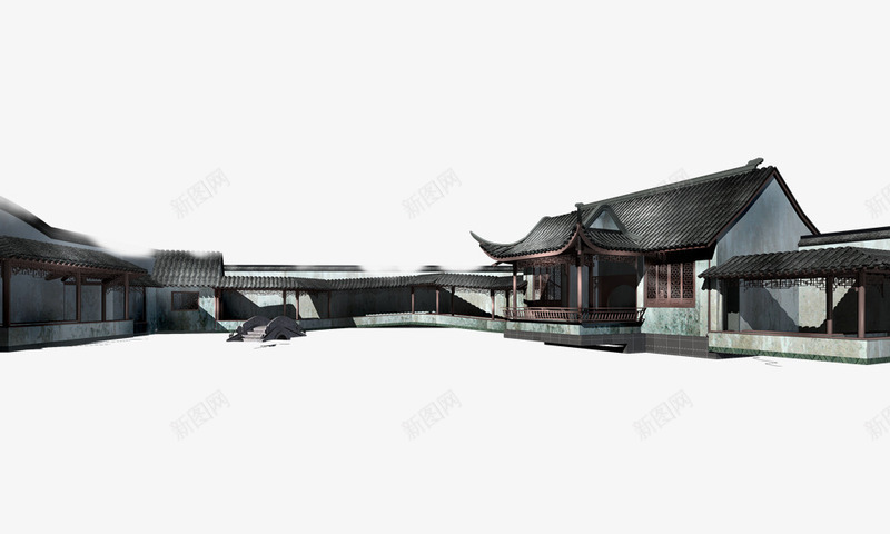 古典建筑房屋png免抠素材_新图网 https://ixintu.com 中国风 古典 古风 建筑 房屋 院落