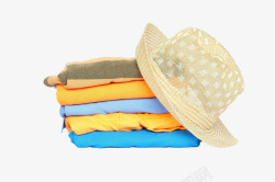 橙色衣服帽子和一堆彩色衣服高清图片
