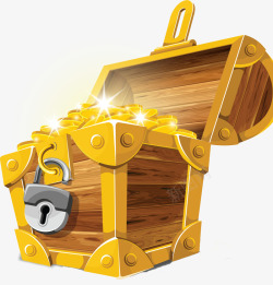 古代锁钥匙金币箱子高清图片