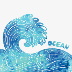 海洋泼墨纹样装饰插图晕染蓝色浪花高清图片