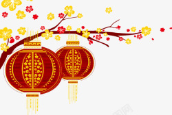 春节元宵节红灯笼树枝装饰素材