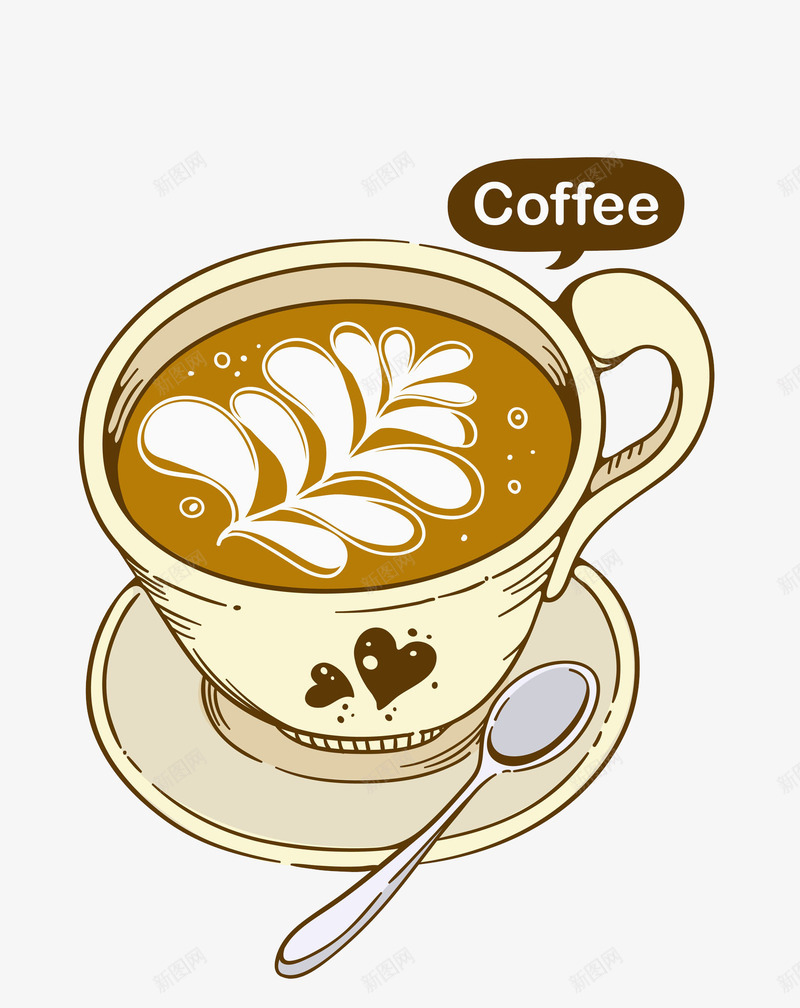 卡通一杯咖啡图png免抠素材_新图网 https://ixintu.com coffee 勺子 卡通 咖啡 插图 杯子 杯花