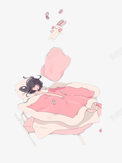 熟睡中幻想的少女png免抠素材_新图网 https://ixintu.com 手绘 粉色 装饰