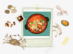 手绘海虾简约风格丰盛的海鲜餐高清图片