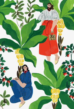 香蕉树和少女素材