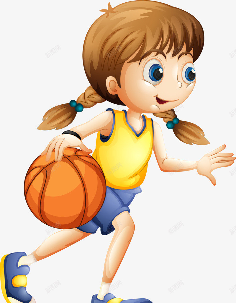 儿童节打篮球的女孩png免抠素材_新图网 https://ixintu.com 儿童节 卡通女孩 开心 手拿篮球 打篮球的女孩 运球