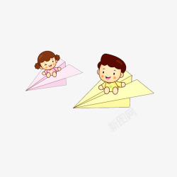 纸飞机创意手绘卡通坐在纸飞机上的儿童高清图片