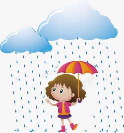 可爱的雨中女孩矢量图素材