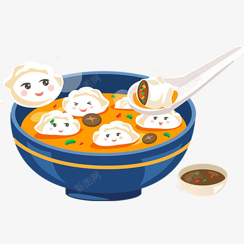 手绘一碗饺子png免抠素材_新图网 https://ixintu.com 一碗饺子 勺子 卡通 可爱 手绘 碗 饺子