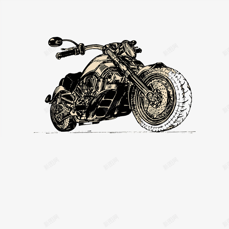 摩托机车png免抠素材_新图网 https://ixintu.com 手绘 摩托 机车 炫酷 素描 轮胎