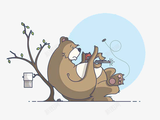 躺在小树上看电视的狗熊png免抠素材_新图网 https://ixintu.com 动物 卡通 小树 手绘 植物 狗熊 电视 设计