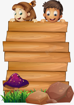 木牌上的松鼠手绘小朋友和木板高清图片