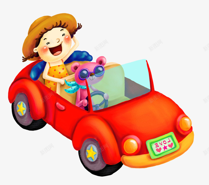 敞篷车上的小熊和女孩png免抠素材_新图网 https://ixintu.com 卡通 可爱的 小女孩 小熊 敞篷车 简图 跑车