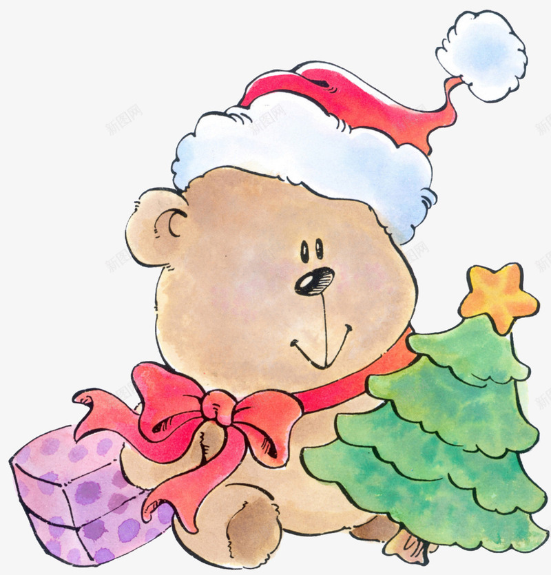 水彩小熊png免抠素材_新图网 https://ixintu.com 动物 卡通 圣诞树 小熊 手绘 水彩