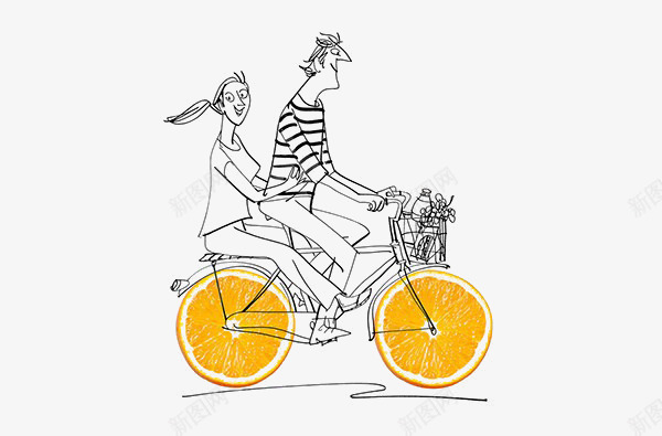 手绘骑自行车的情侣png免抠素材_新图网 https://ixintu.com 单车 情侣 手绘情侣 橙子 自行车