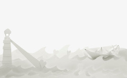 白色海浪折纸船素材