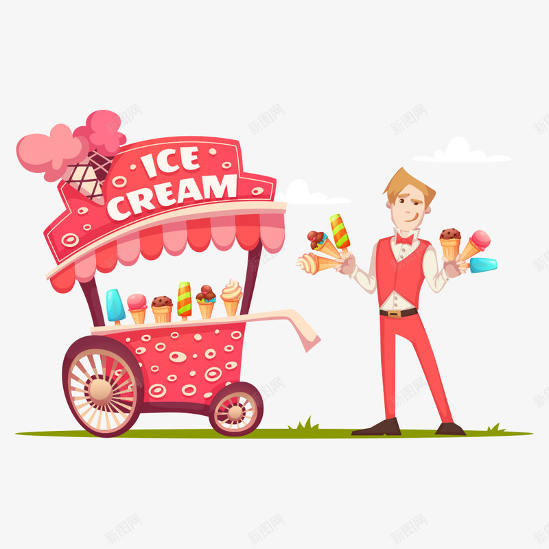 贩卖冰淇淋png免抠素材_新图网 https://ixintu.com 人物 冰棍 冰棒 冰淇淋 冰激淋 冷饮 甜品 甜筒 食品