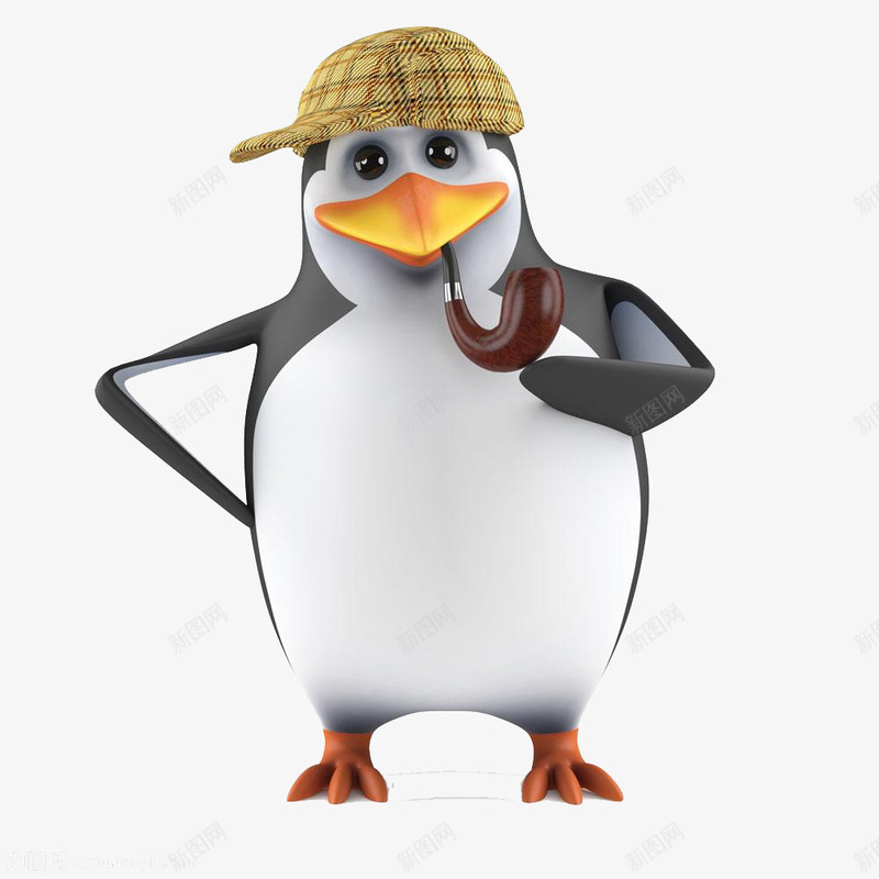 抽烟企鹅png免抠素材_新图网 https://ixintu.com 3D 卡通 帽子 烟袋 福尔摩斯企鹅 立体
