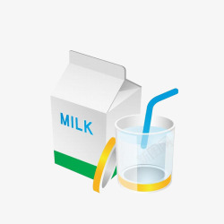 一盒牛奶一杯水立体效果图素材