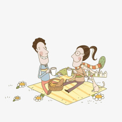 卡通户外野餐的情侣插画素材