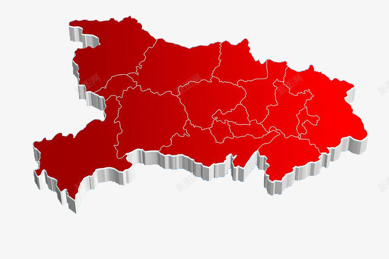 红色空白立体湖北地图png免抠素材_新图网 https://ixintu.com 湖北地图 空白 立体 红色