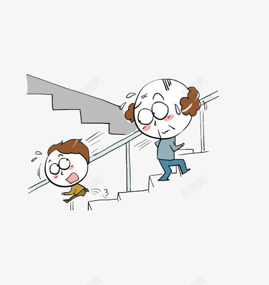 流着汗珠上下楼梯的老人和小孩儿png免抠素材_新图网 https://ixintu.com 卡通 小孩儿 手绘 楼梯 汗珠 素材 老人