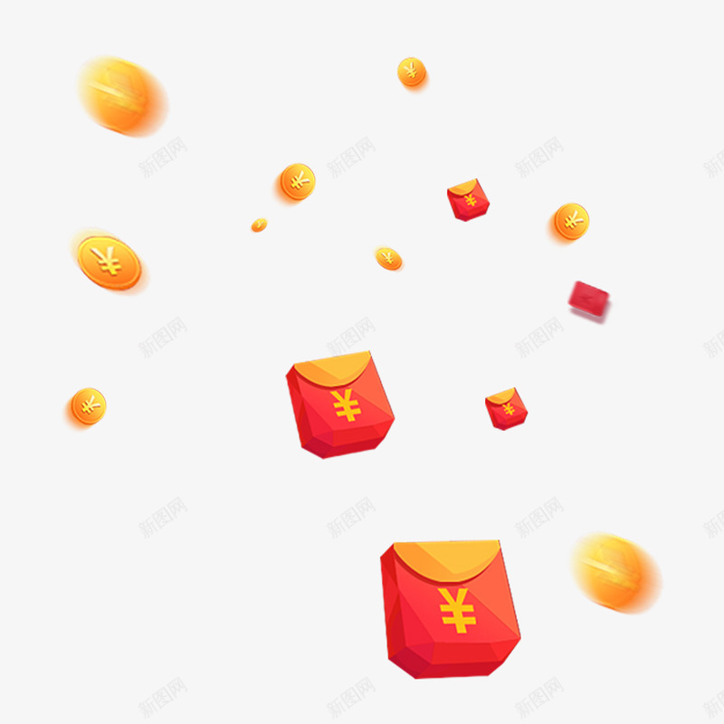 手绘漂浮金币红包装饰png免抠素材_新图网 https://ixintu.com 漂浮 红包 装饰 金币