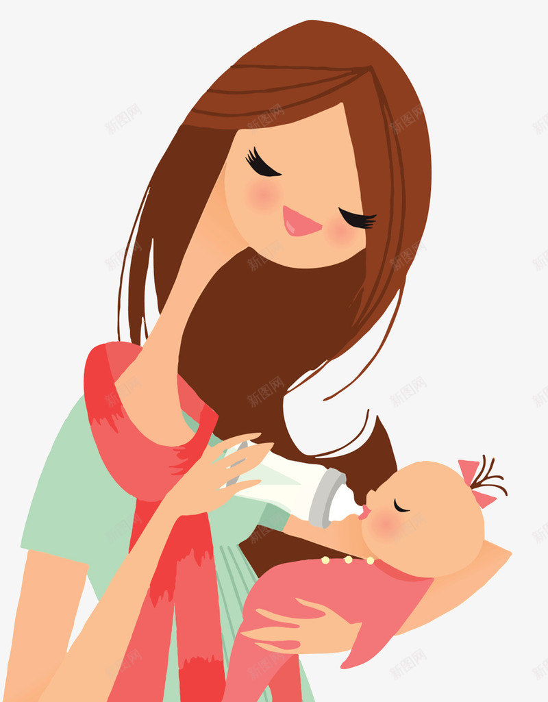 母亲喂奶插画psd免抠素材_新图网 https://ixintu.com 喂奶 婴儿喝奶 插画 母亲