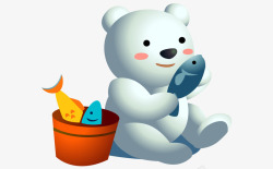 可爱白色小人可爱白色卡通吃鱼小熊鱼桶高清图片