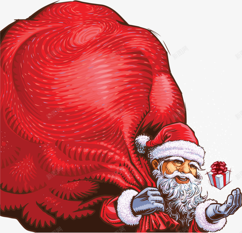 背礼物的圣诞老人png免抠素材_新图网 https://ixintu.com 包袱 圣诞老人 圣诞节 手绘 红色