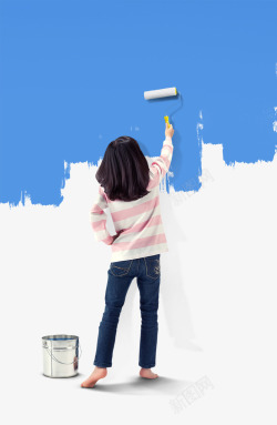 矢量油漆桶刷墙人物背景高清图片