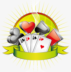 扑克牌娱乐扑克牌彩带娱乐海报元素矢量图高清图片