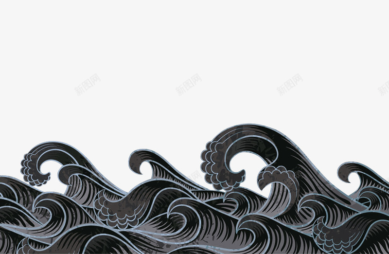 黑色简约海浪边框纹理png免抠素材_新图网 https://ixintu.com 免抠PNG 海浪 简约 边框纹理 黑色