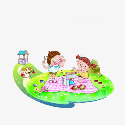 提水的男孩卡通郊游野餐煮面的女孩提水的小高清图片
