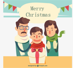 圣诞节礼帽拉旗矢量图卡通圣诞家庭矢量图高清图片