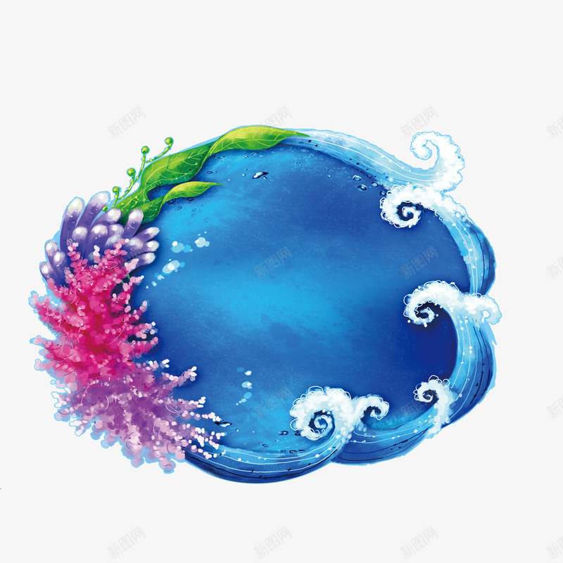 海浪标签png免抠素材_新图网 https://ixintu.com 文字装饰框 标签 海浪 蓝色