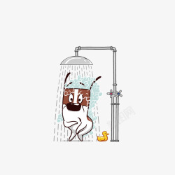 淋浴花洒洗淋浴的卡通小狗高清图片