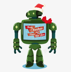 绿色圣诞机器人插画素材