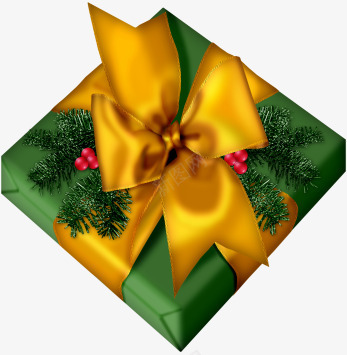 橙色丝带绿纸包装的圣诞礼物png免抠素材_新图网 https://ixintu.com 包装 圣诞元素 圣诞节 礼物 黄色丝带