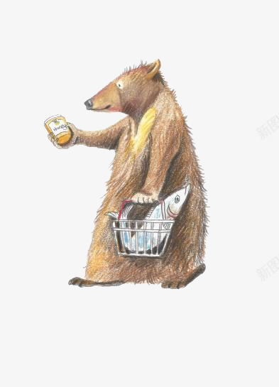 棕熊png免抠素材_新图网 https://ixintu.com 动物 卡通棕熊 大鱼 小鱼 手绘棕熊 超市