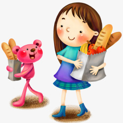 女孩和熊抱着食物素材