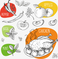 素描苹果素描蔬菜高清图片